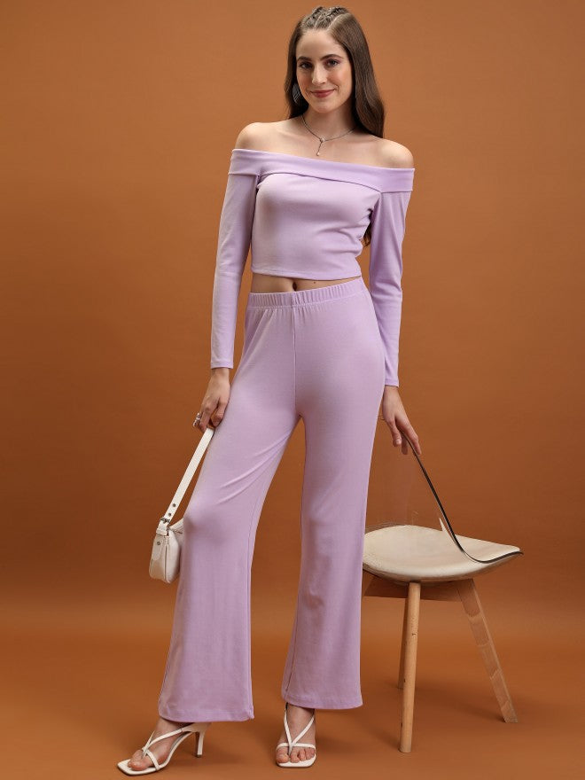 Tokyo Talkies Women Lavender Top With Trouser Co-Ords - Lavender - Image 1