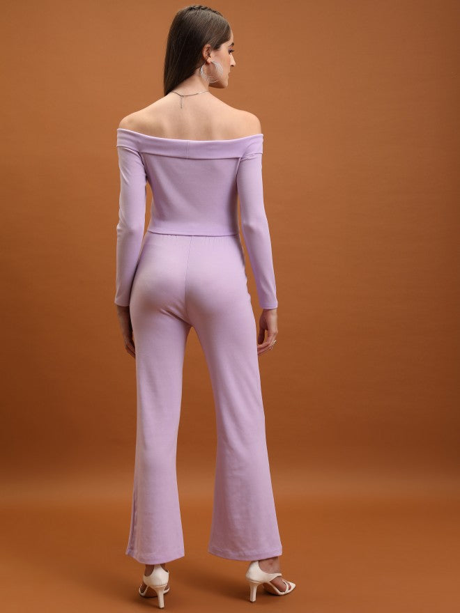 Tokyo Talkies Women Lavender Top With Trouser Co-Ords - Lavender - Image 3