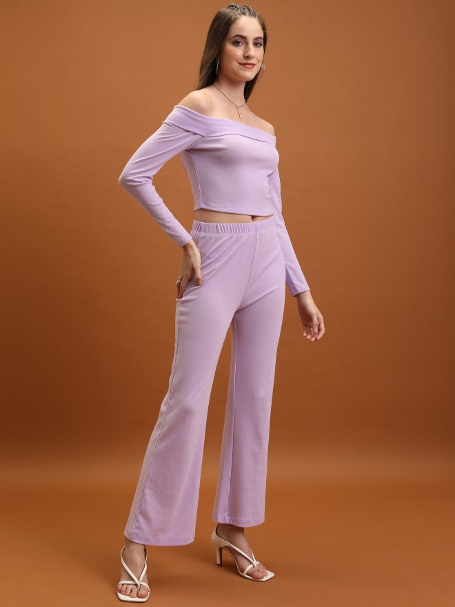 Tokyo Talkies Women Lavender Top With Trouser Co-Ords - Lavender - Image 4