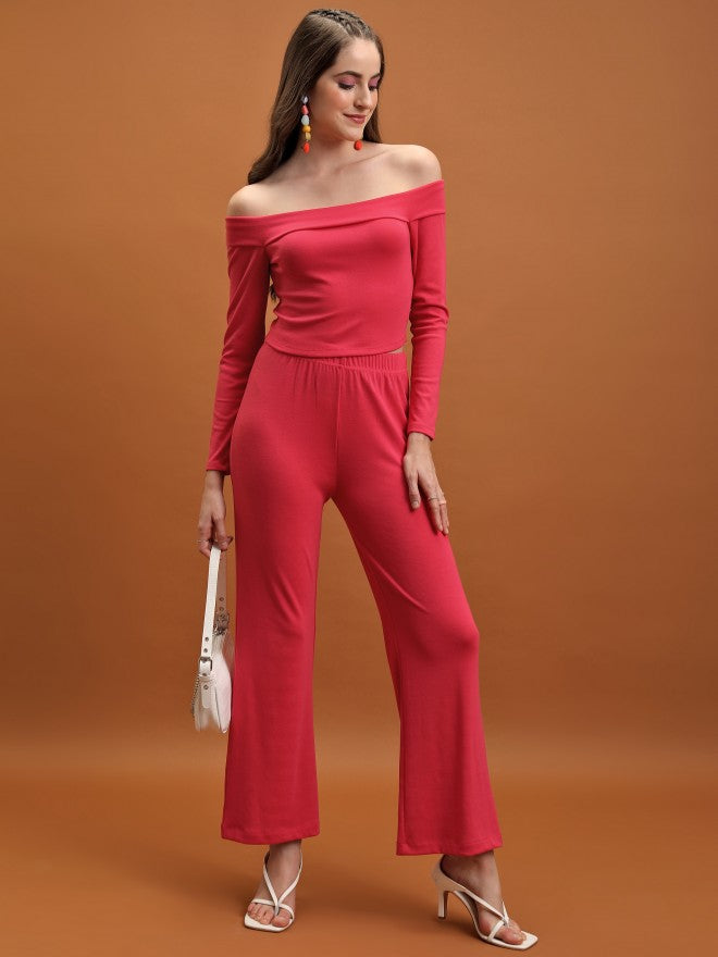 Tokyo Talkies Women Pink Top With Trouser Co-Ords - Pink - Image 1