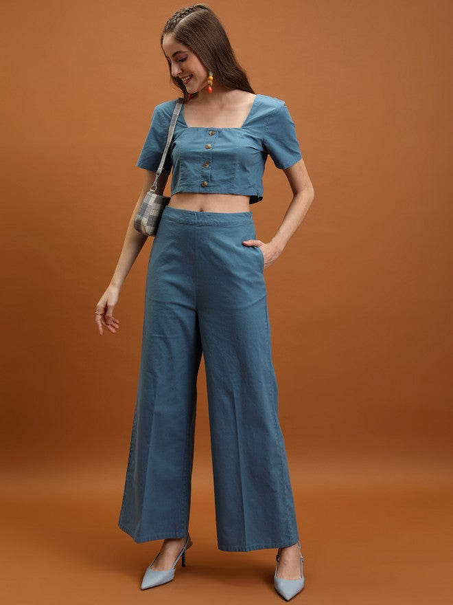 Tokyo Talkies Women Blue Top With Trouser - Blue - Image 1