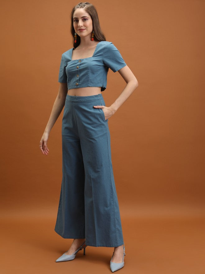 Tokyo Talkies Women Blue Top With Trouser - Blue - Image 2