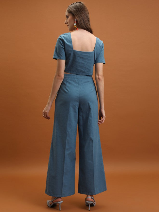 Tokyo Talkies Women Blue Top With Trouser - Blue - Image 3