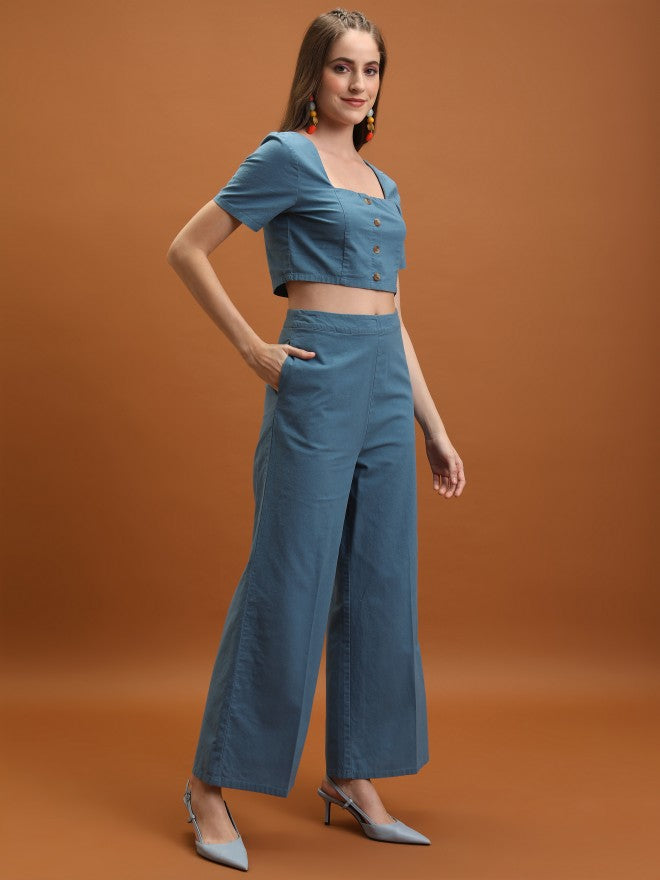 Tokyo Talkies Women Blue Top With Trouser - Blue - Image 4