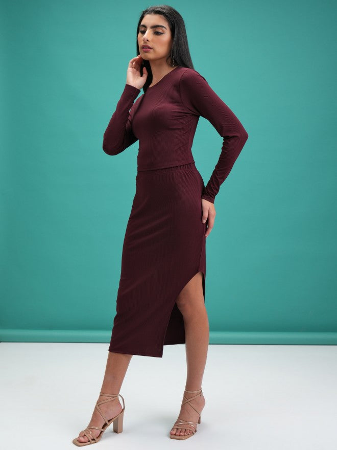 Tokyo Talkies Women Burgundy Top With Skirt Co-Ords - Burgundy - Image 2