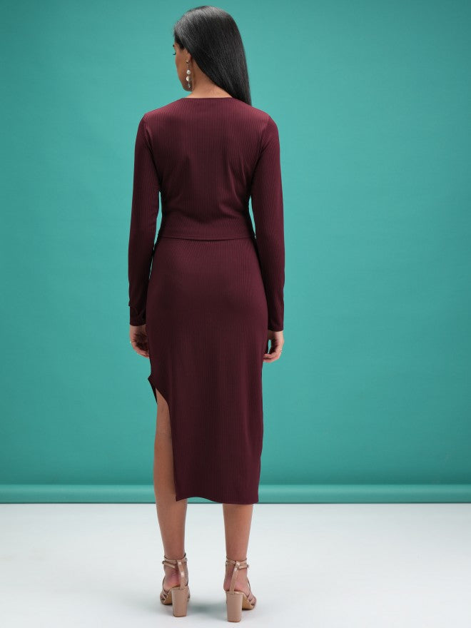 Tokyo Talkies Women Burgundy Top With Skirt Co-Ords - Burgundy - Image 3