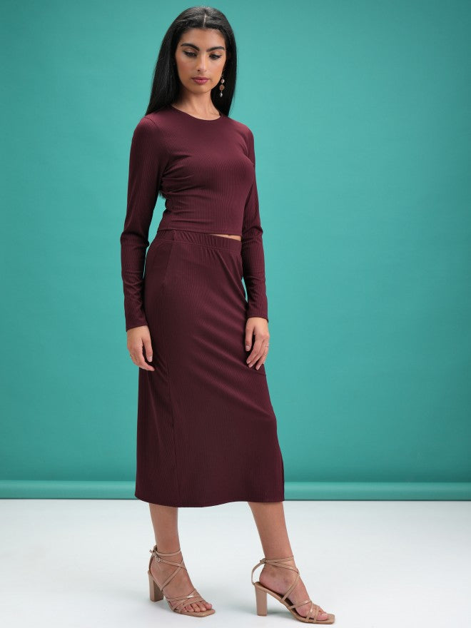 Tokyo Talkies Women Burgundy Top With Skirt Co-Ords - Burgundy - Image 4