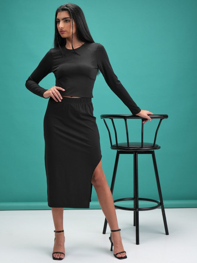 Tokyo Talkies Women Black Top With Skirt Co-Ords - Black - Image 1