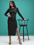 Tokyo Talkies Women Black Top With Skirt Co-Ords - Black - Image 1