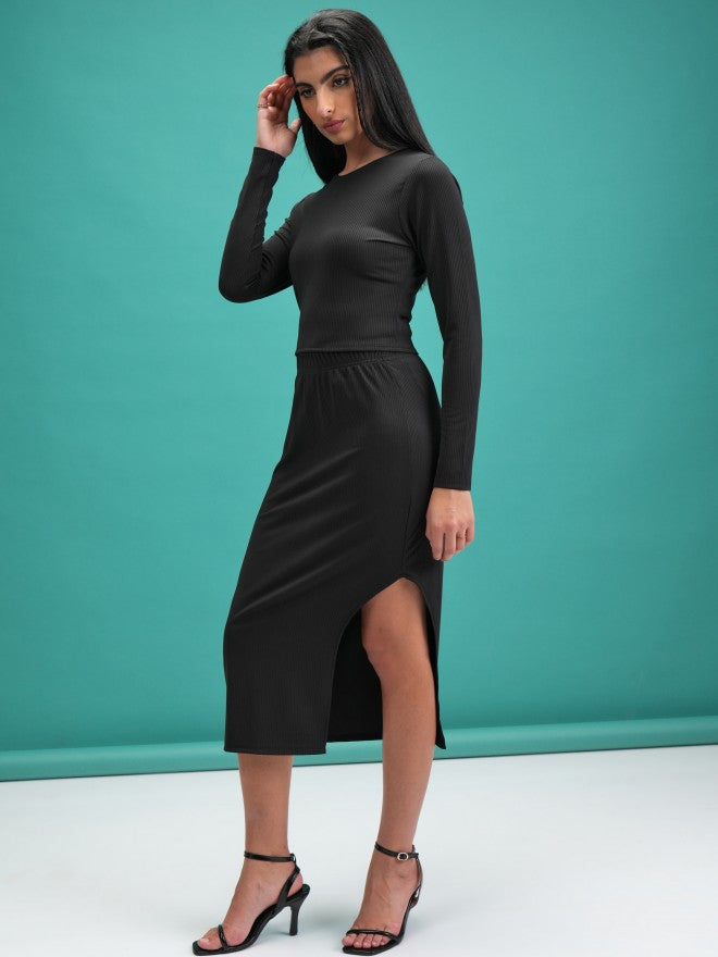 Tokyo Talkies Women Black Top With Skirt Co-Ords - Black - Image 2