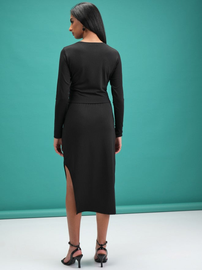 Tokyo Talkies Women Black Top With Skirt Co-Ords - Black - Image 3