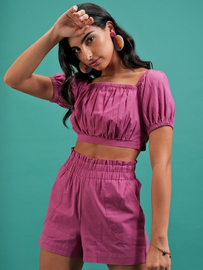 Women Top With Shorts Co-Ords - Pink - Image 1