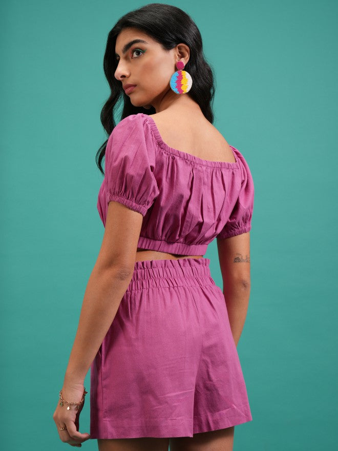 Women Top With Shorts Co-Ords - Pink - Image 3