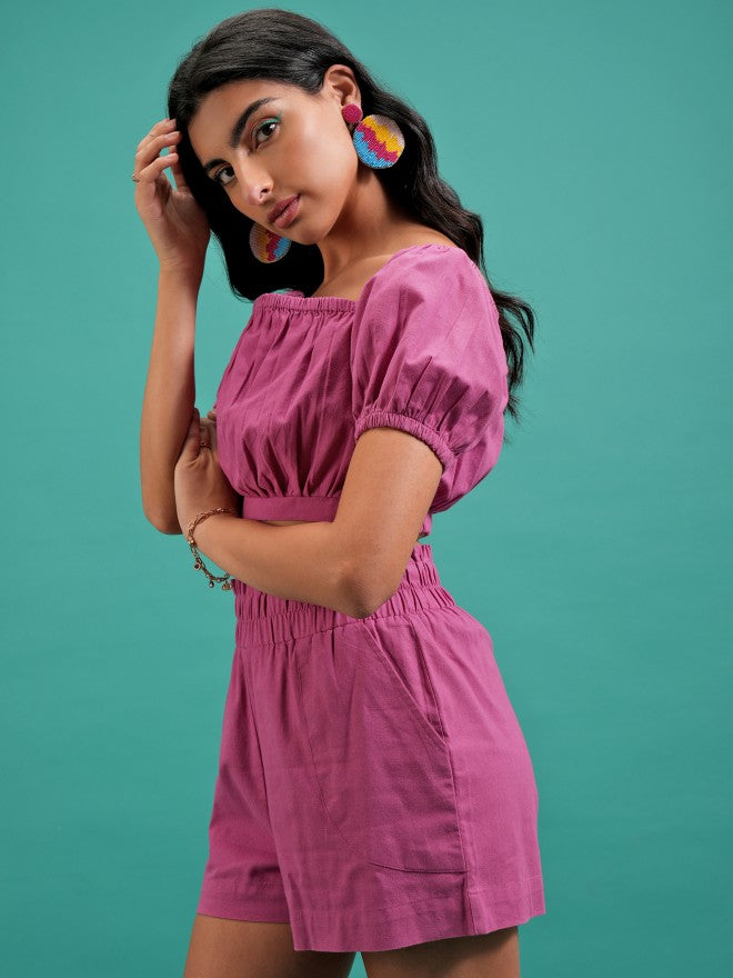 Women Top With Shorts Co-Ords - Pink - Image 4