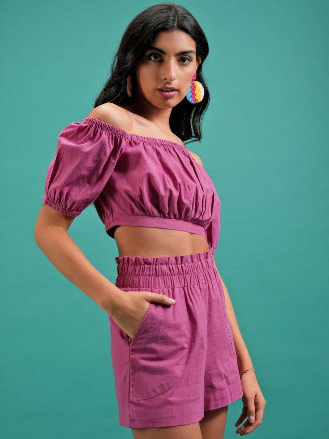 Women Top With Shorts Co-Ords - Pink - Image 6