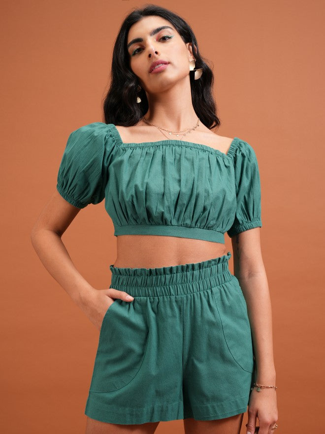 Women Top With Shorts Co-Ords - Green - Image 1