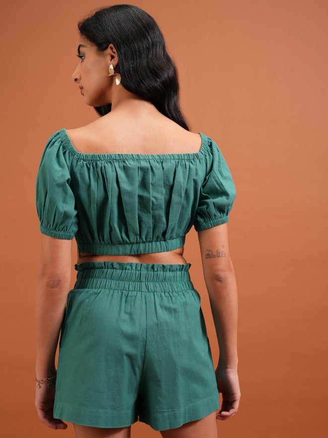 Women Top With Shorts Co-Ords - Green - Image 3