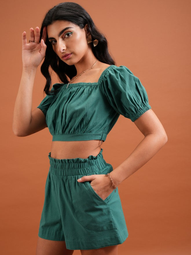 Women Top With Shorts Co-Ords - Green - Image 4