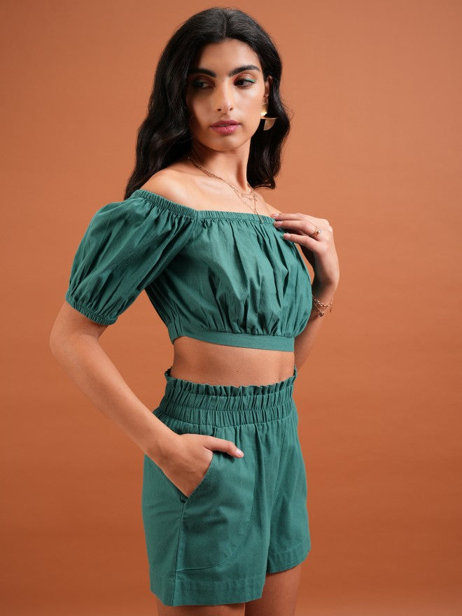 Women Top With Shorts Co-Ords - Green - Image 6