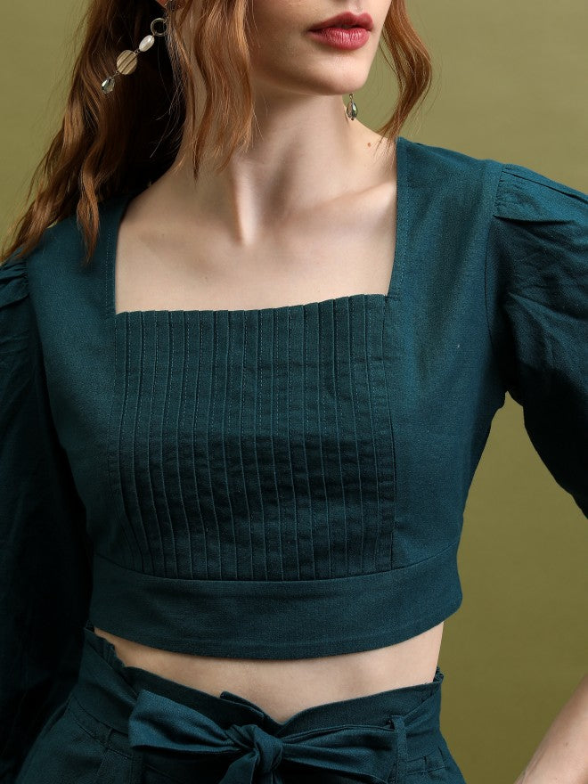 Women Top With Shorts Co-Ords - Teal - Image 5