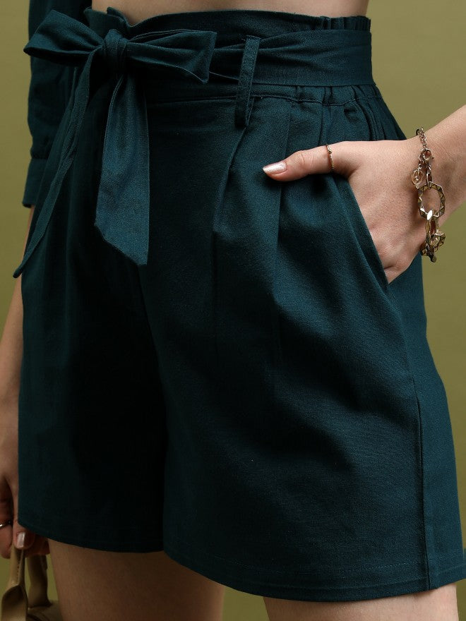 Women Top With Shorts Co-Ords - Teal - Image 8