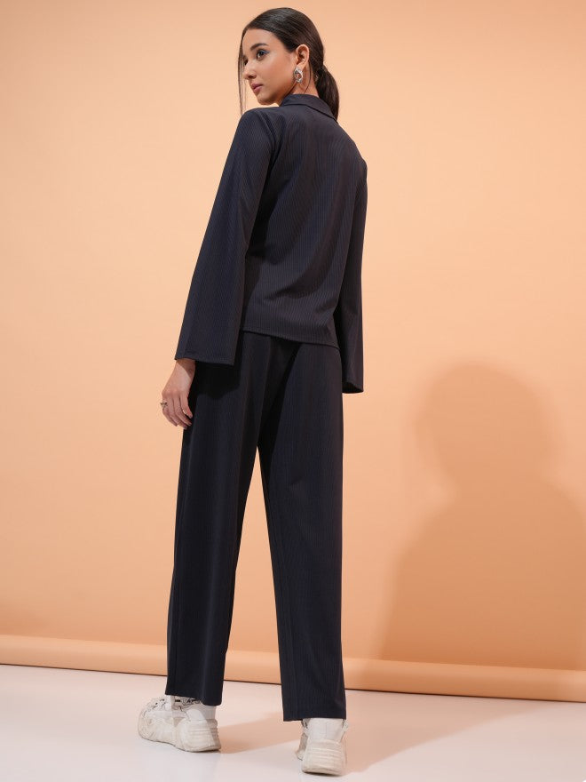 Tokyo Talkies Women Navy Blue Blazer With Trouser - Navy Blue - Image 3