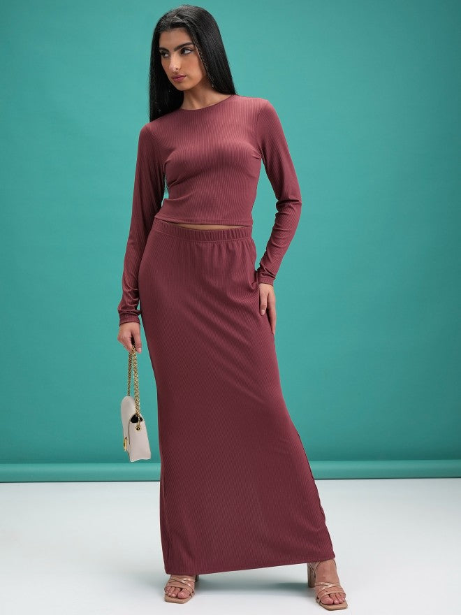 Tokyo Talkies Women Rose Top With Skirt Co-Ords - Rose - Image 1