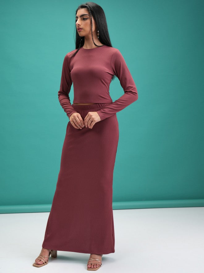 Tokyo Talkies Women Rose Top With Skirt Co-Ords - Rose - Image 2