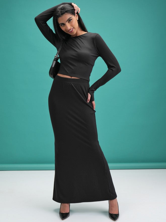 Tokyo Talkies Women Black Top With Skirt Co-Ords - Black - Image 1