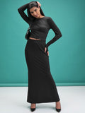Tokyo Talkies Women Black Top With Skirt Co-Ords - Black - Image 1