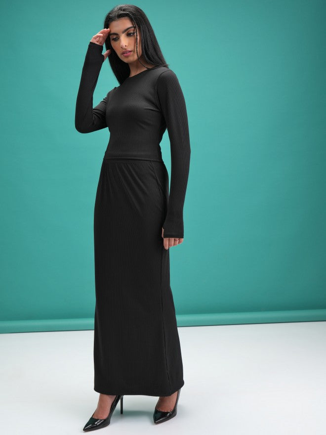 Tokyo Talkies Women Black Top With Skirt Co-Ords - Black - Image 2