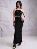 Tokyo Talkies Women Black Top With Skirt Co-Ords - Black - Image 1
