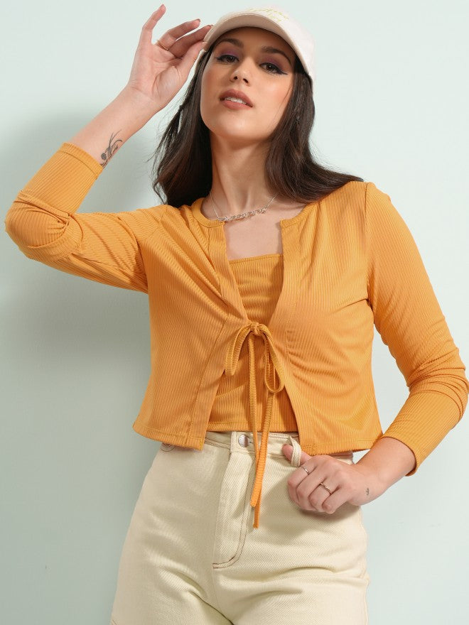 Tokyo Talkies Women Yellow Top With Cardigan - Yellow - Image 1