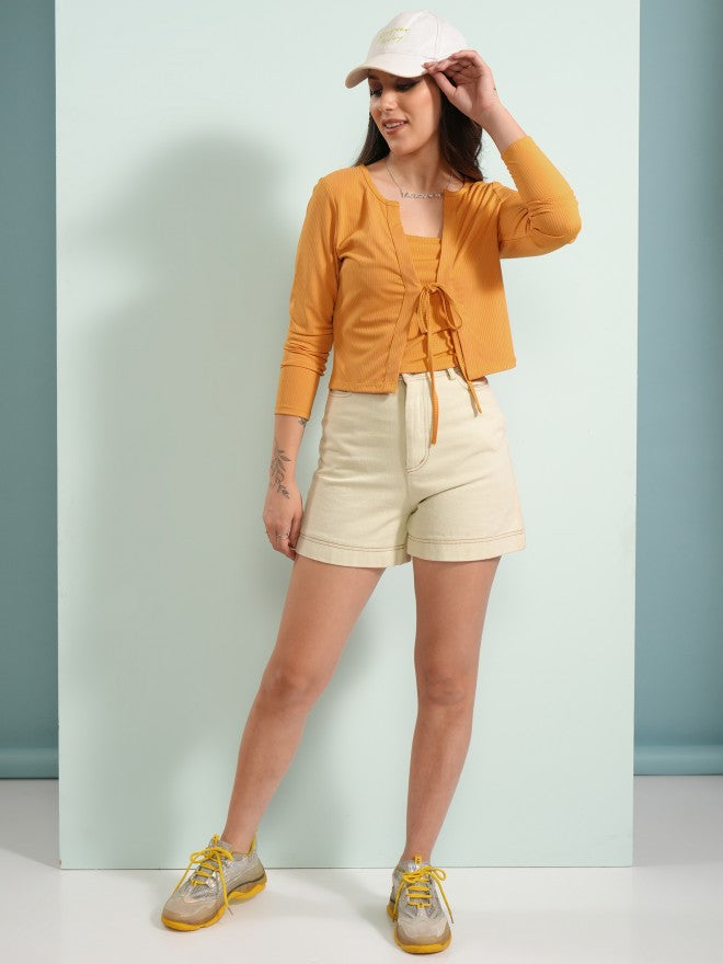 Tokyo Talkies Women Yellow Top With Cardigan - Yellow - Image 2