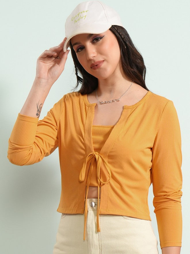 Tokyo Talkies Women Yellow Top With Cardigan - Yellow - Image 4