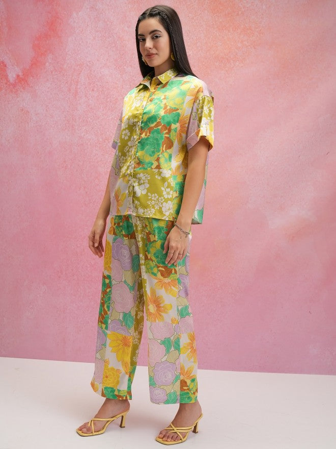 Tokyo Talkies Women Green Shirt With Trouser Co-Ords - Green - Image 2