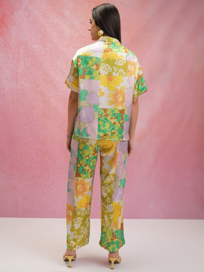 Tokyo Talkies Women Green Shirt With Trouser Co-Ords - Green - Image 3