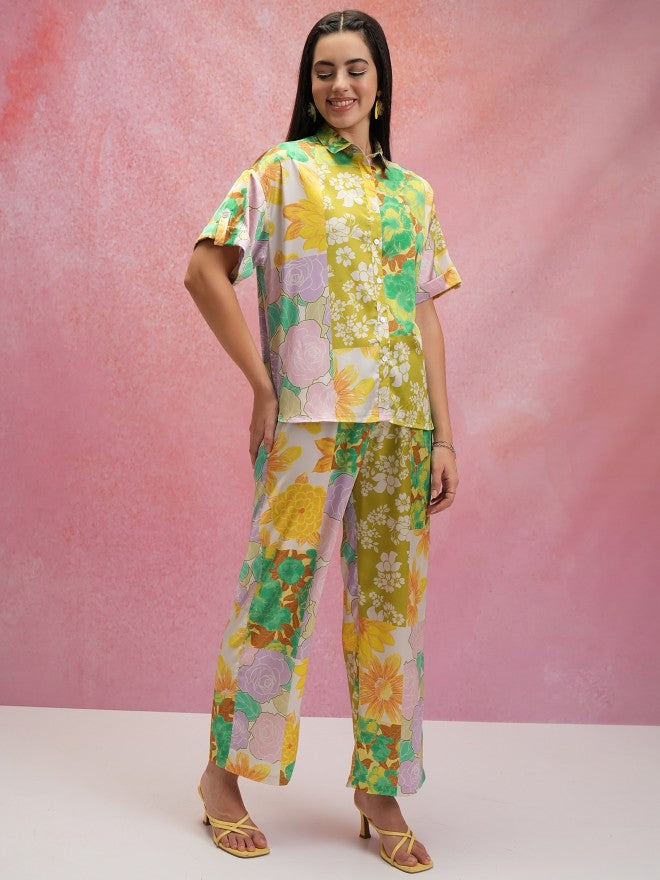 Tokyo Talkies Women Green Shirt With Trouser Co-Ords - Green - Image 4