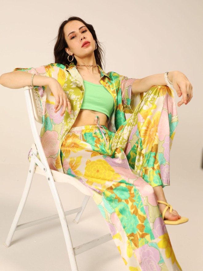 Tokyo Talkies Women Green Shirt With Trouser Co-Ords - Green - Image 1