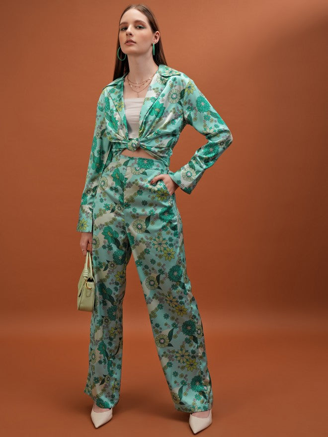 Tokyo Talkies Women Green Blazer With Trouser - Green - Image 1