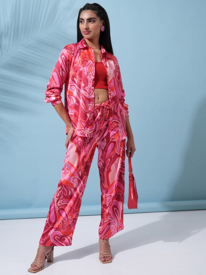 Tokyo Talkies Women Pink Shirt With Trouser Co-Ords - Pink - Image 1
