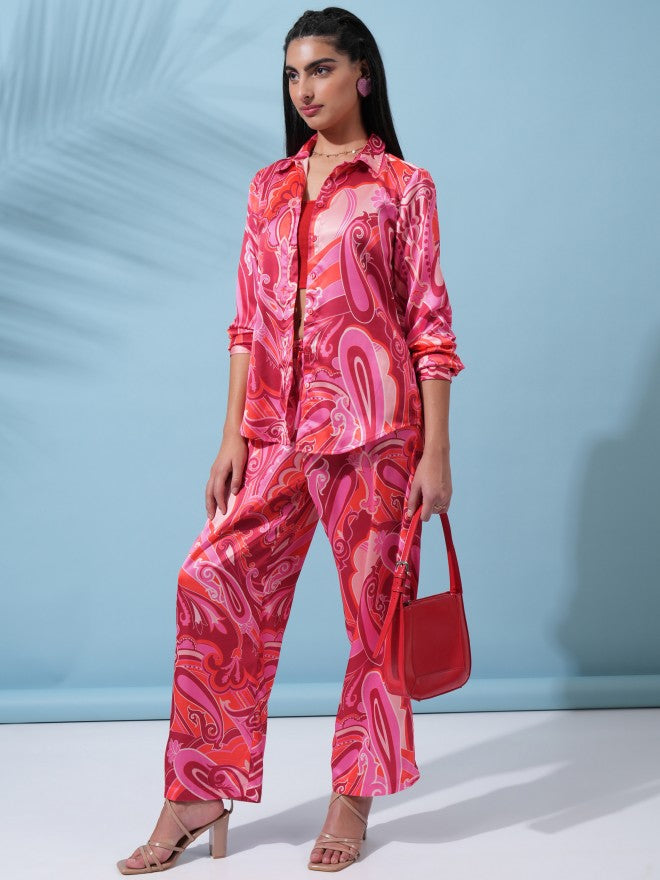 Tokyo Talkies Women Pink Shirt With Trouser Co-Ords - Pink - Image 2