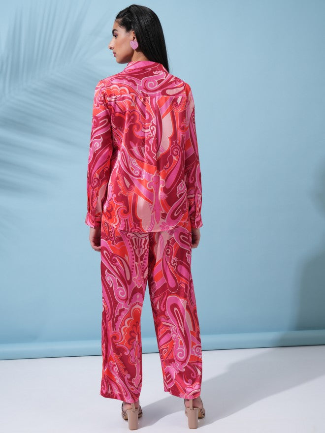 Tokyo Talkies Women Pink Shirt With Trouser Co-Ords - Pink - Image 3