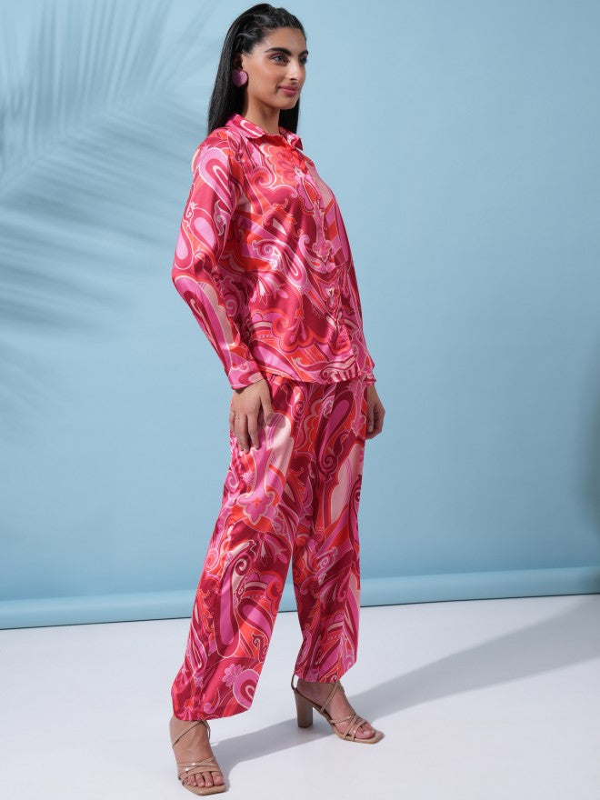 Tokyo Talkies Women Pink Shirt With Trouser Co-Ords - Pink - Image 4