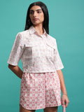 Tokyo Talkies Women Peach Shirt With Shorts Co-Ords - Peach - Image 1
