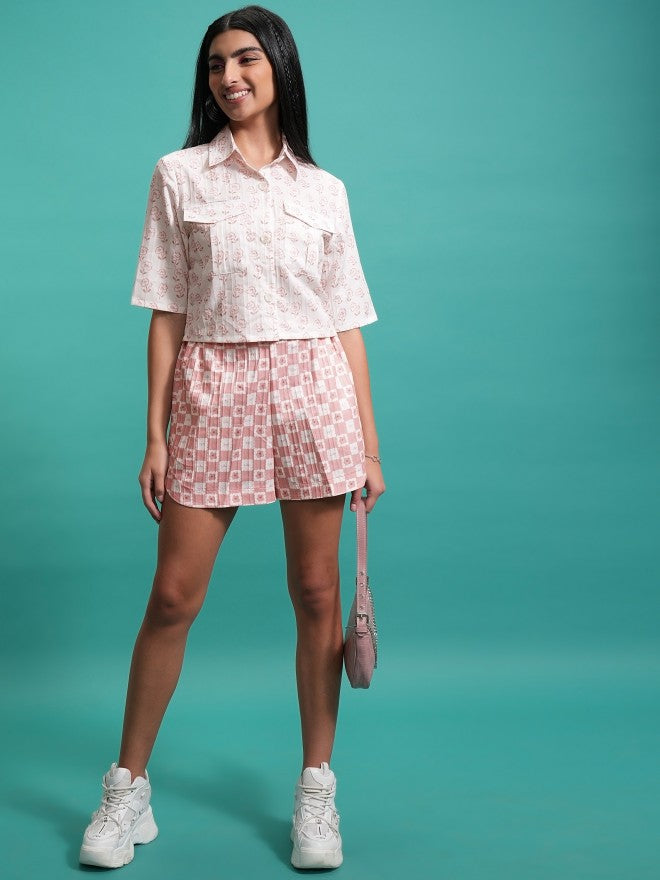 Tokyo Talkies Women Peach Shirt With Shorts Co-Ords - Peach - Image 2