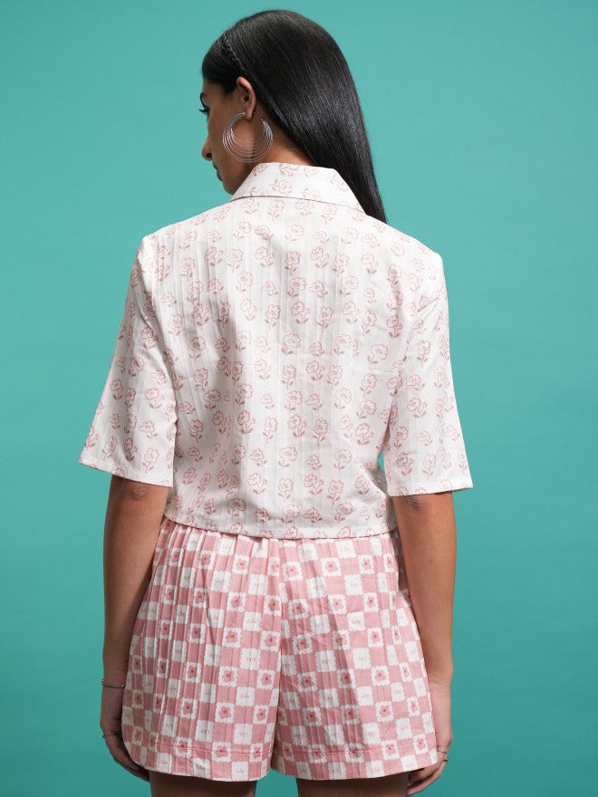Tokyo Talkies Women Peach Shirt With Shorts Co-Ords - Peach - Image 3