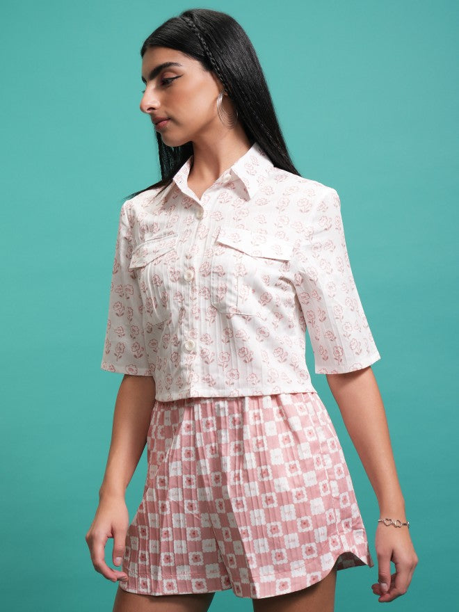 Tokyo Talkies Women Peach Shirt With Shorts Co-Ords - Peach - Image 4