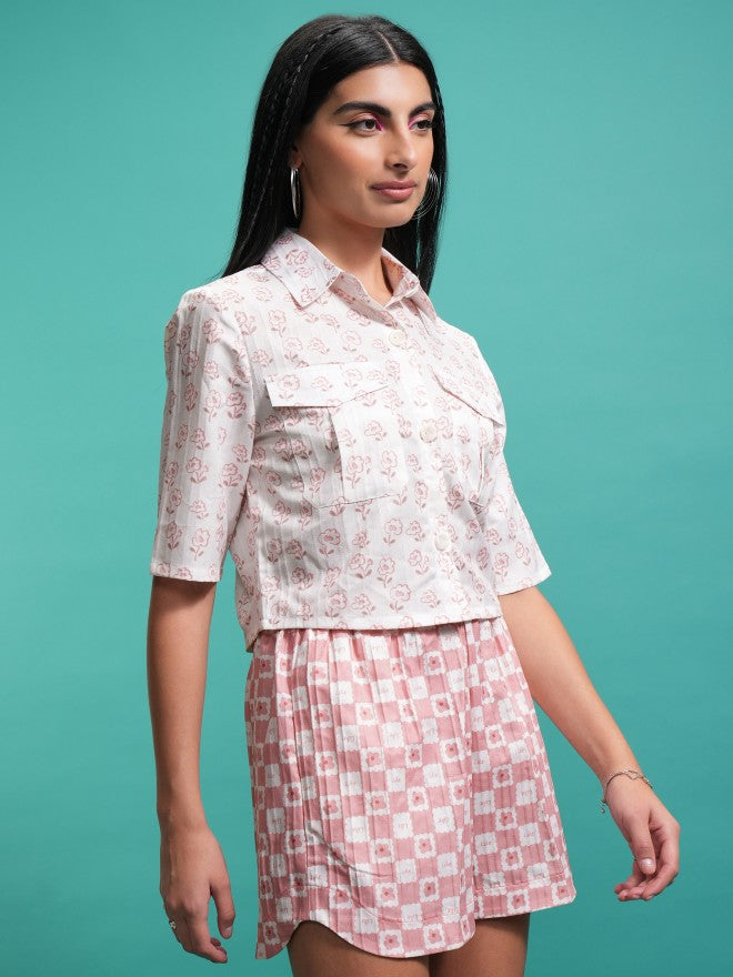 Tokyo Talkies Women Peach Shirt With Shorts Co-Ords - Peach - Image 6