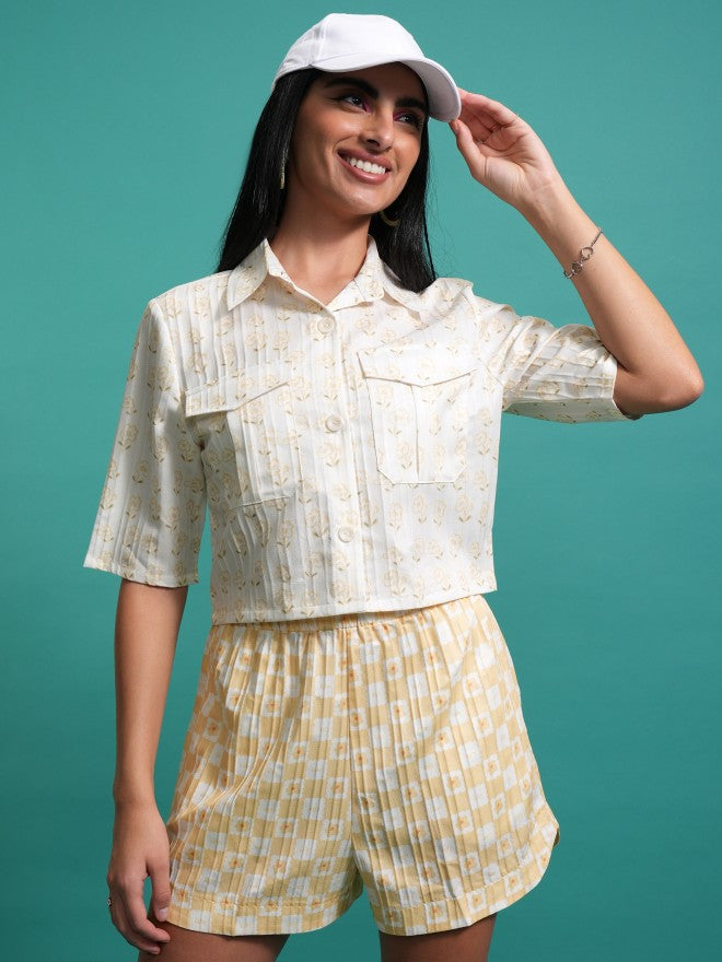 Tokyo Talkies Women Yellow Shirt With Shorts Co-Ords - Yellow - Image 1